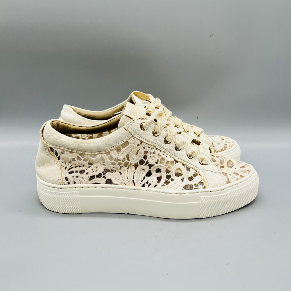 AGL Shoes Womens 7.5 White Lace Low Top Platform Sneakers Floral Breathable